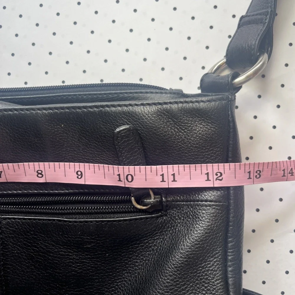 Rolfs Genuine Leather Black Shoulder Bag Purse Cowhide Hobo Organizer Zip Pocket